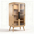 Holzvitrine mit glastüren und regalböden aus naturholz 90 x 45 x 180cm