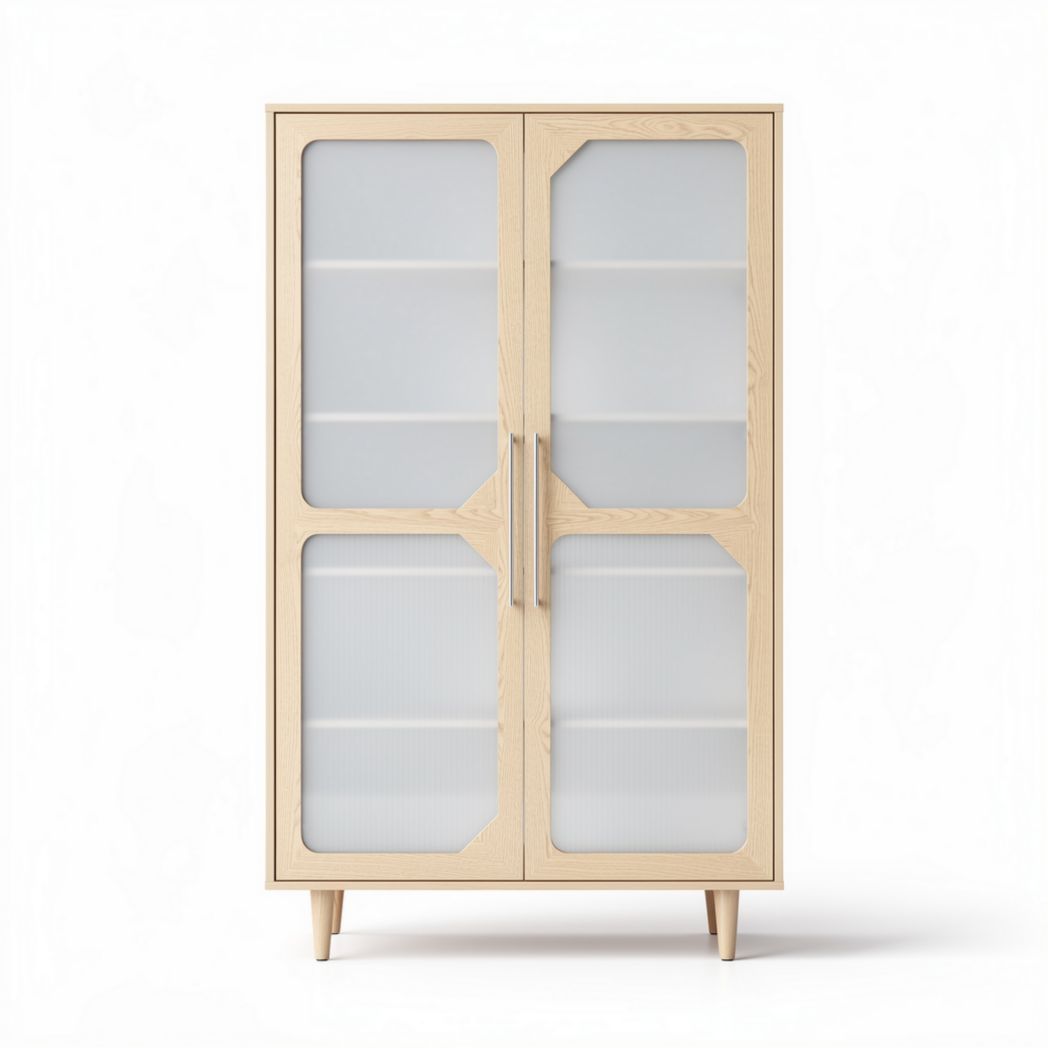 Glasvitrine aus hellem Holz mit vier Regalböden und abmessungen 80 x 40 x 180 cm