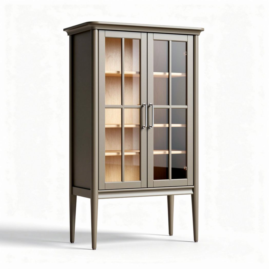 Vitrine aus hellem Holz und glas mit den maßen 80 x 40 x 180 cm