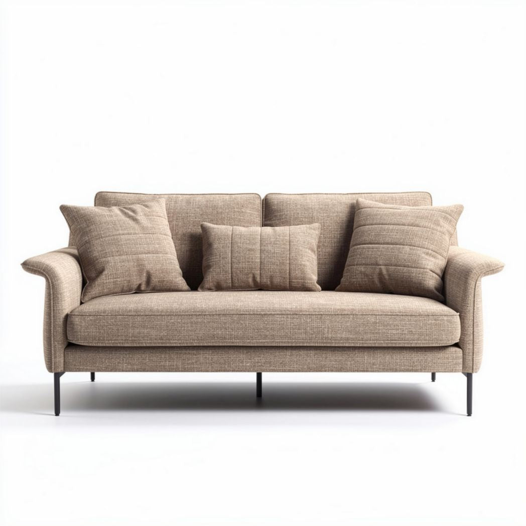 Sofa aus beige Stoff mit vier Kissen und Metallbeinen 200 x 90 x 85cm