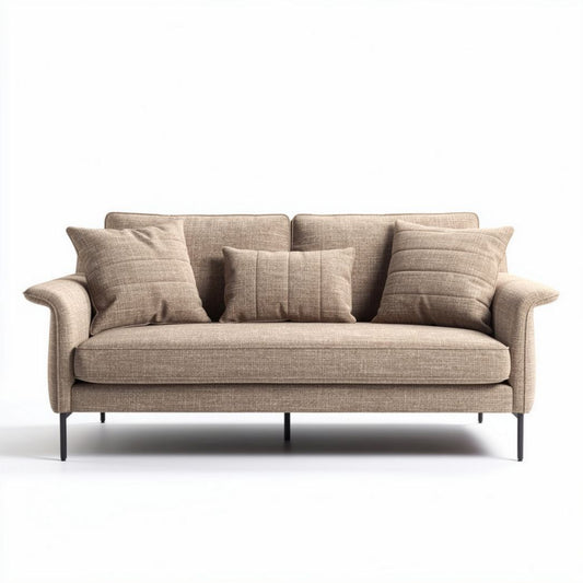 Sofa aus beige Stoff mit vier Kissen und Metallbeinen 200 x 90 x 85cm