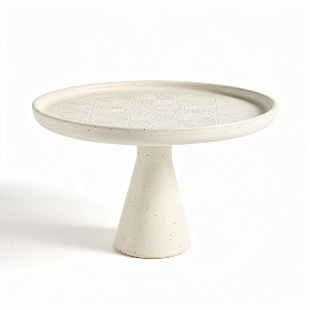 Kreisförmiger tisch aus keramik mit geometrischem design in beige 30 x 30 x 15cm