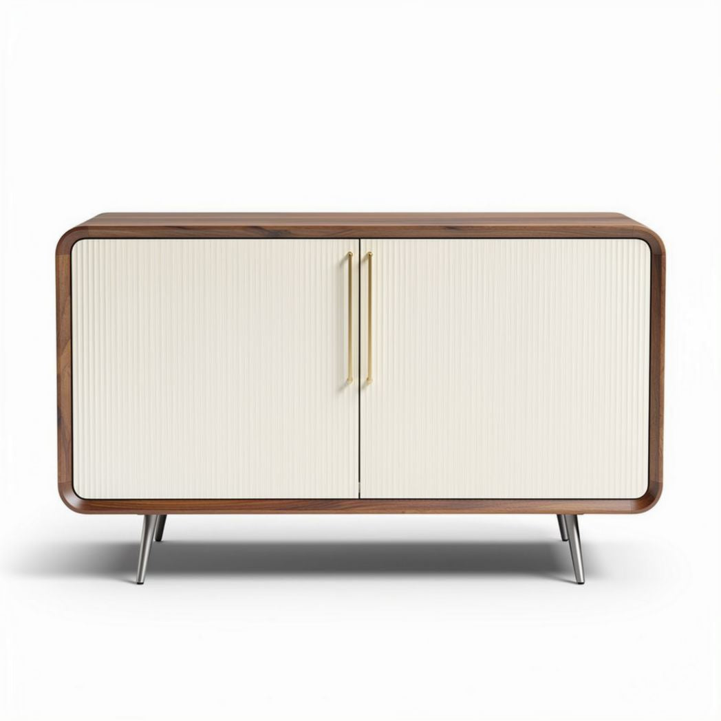 Sideboard aus holz mit schubladen und türen 120 x 40 x 75cm beige und braun