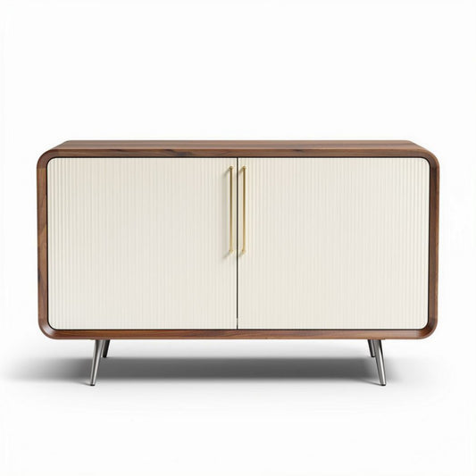 Sideboard aus holz mit schubladen und türen 120 x 40 x 75cm beige und braun